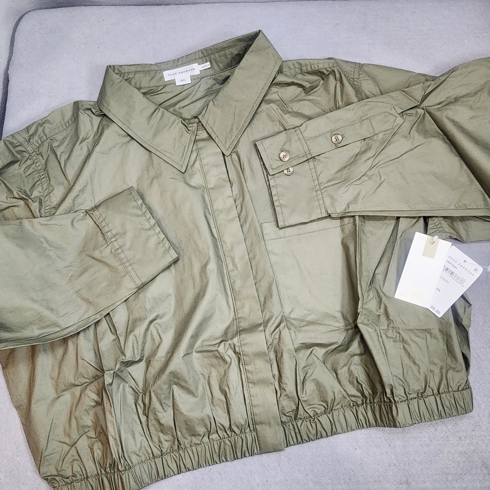 Good American Cropped Shirt Fatigue Green Utility Cotton Womens 2XL NEW